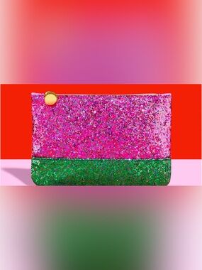 Sparkling pink and green cosmetics bag
